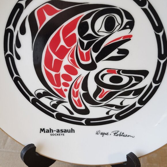 WAYNE ROBINSON "MAH-ASAUH (SOCKEYE SALMON) CERAMIC PLATE RARE FIND GUC SEE PICS - Picture 2 of 5